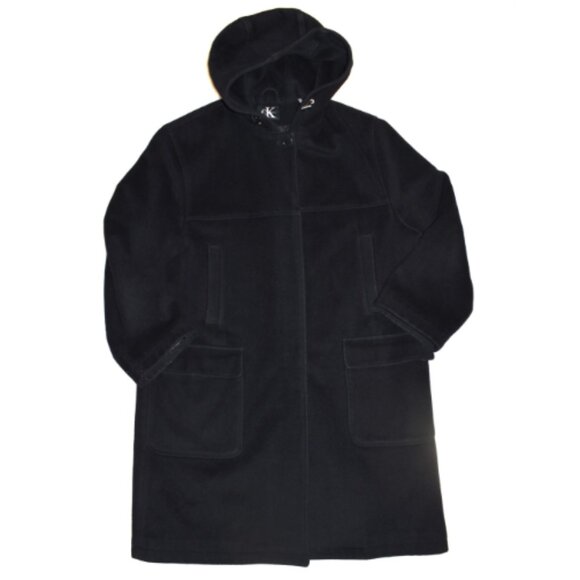 Vintage Calvin Klein Wool Hooded Long Coat Black Size 14 Medium Wool Blend - Picture 1 of 13